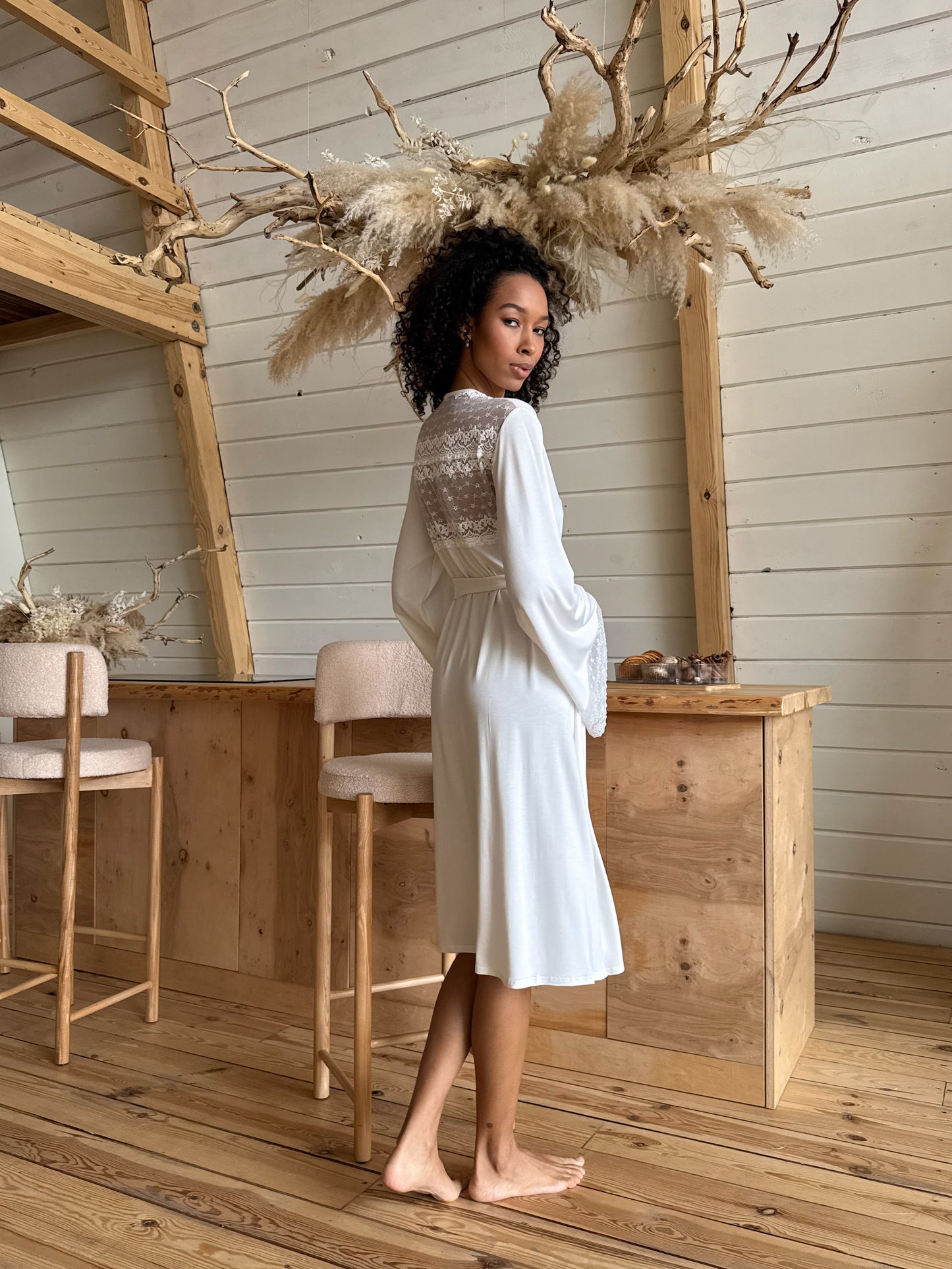 Lace robe and pajamas