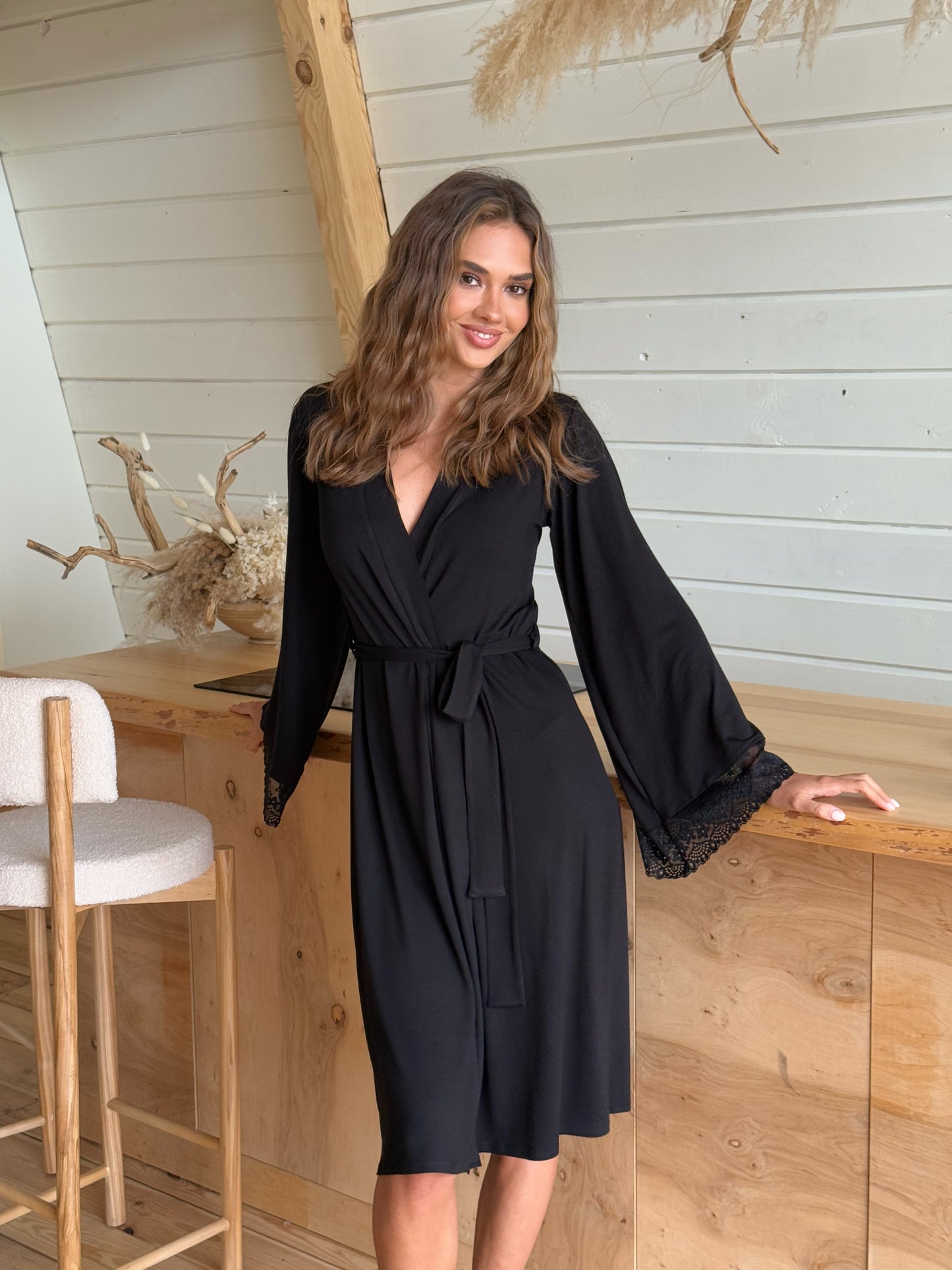 Lace robe and pajamas