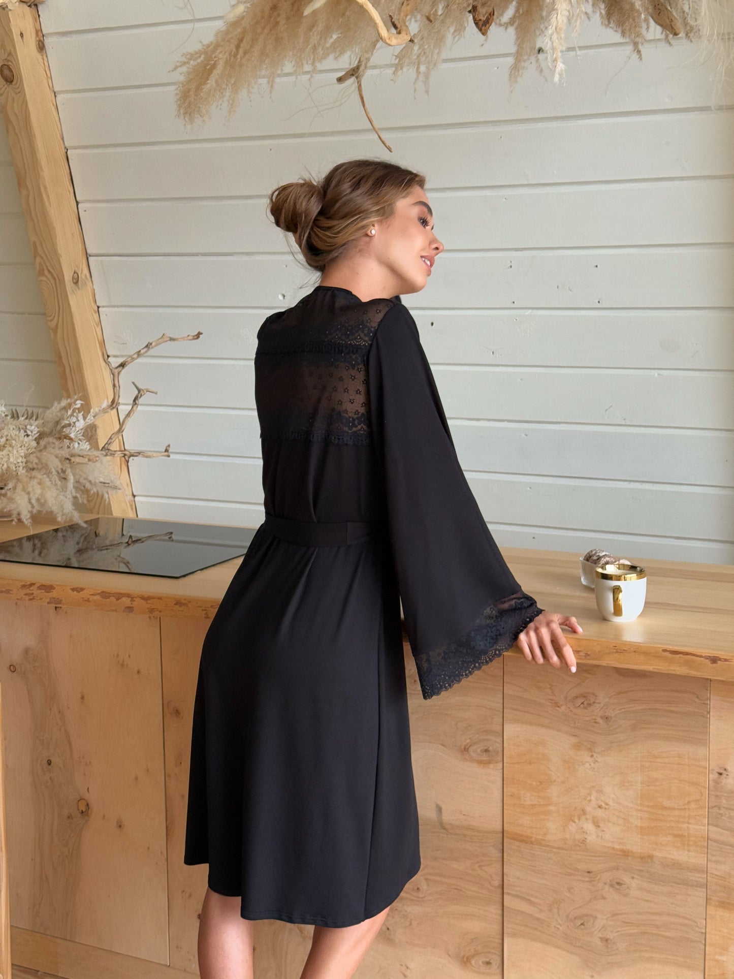 Lace robe and pajamas