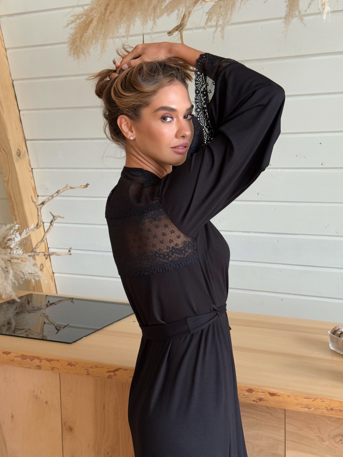 Lace robe and pajamas