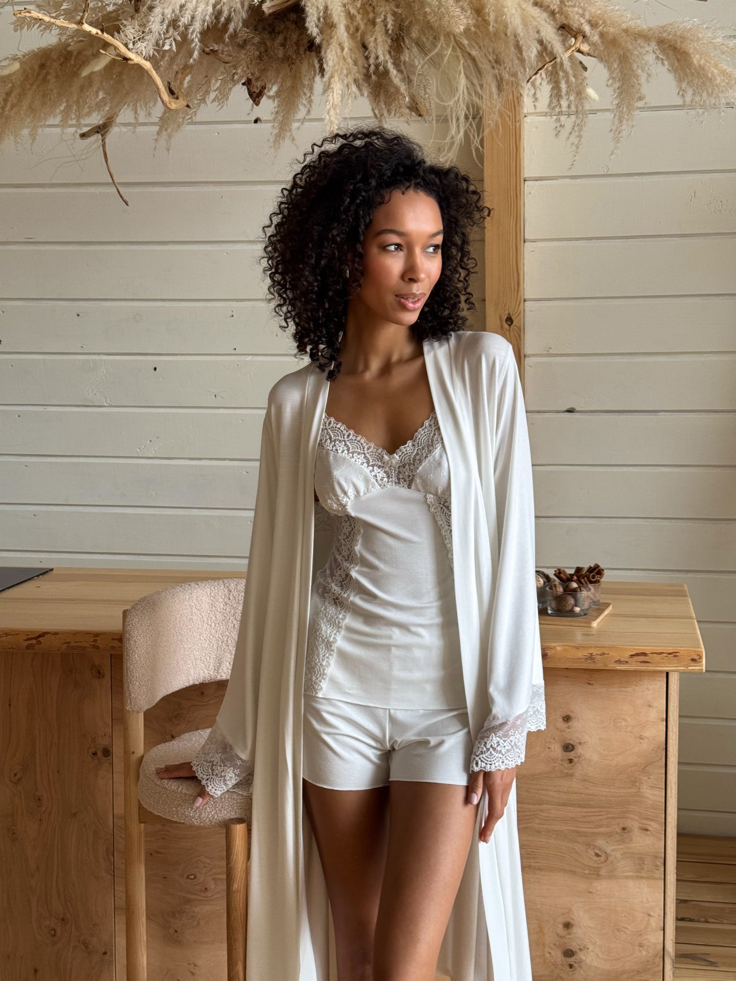 Lace robe and pajamas