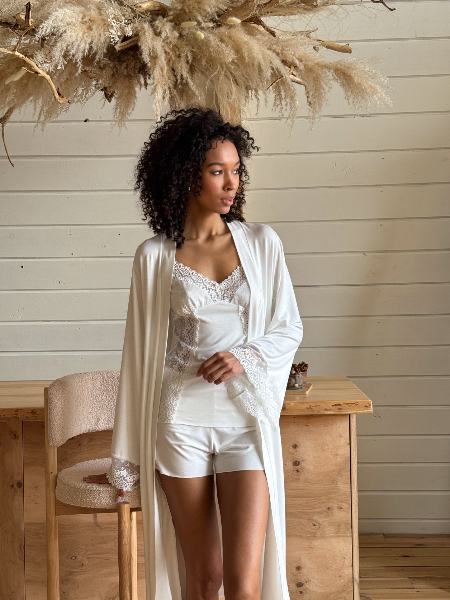 Lace robe and pajamas