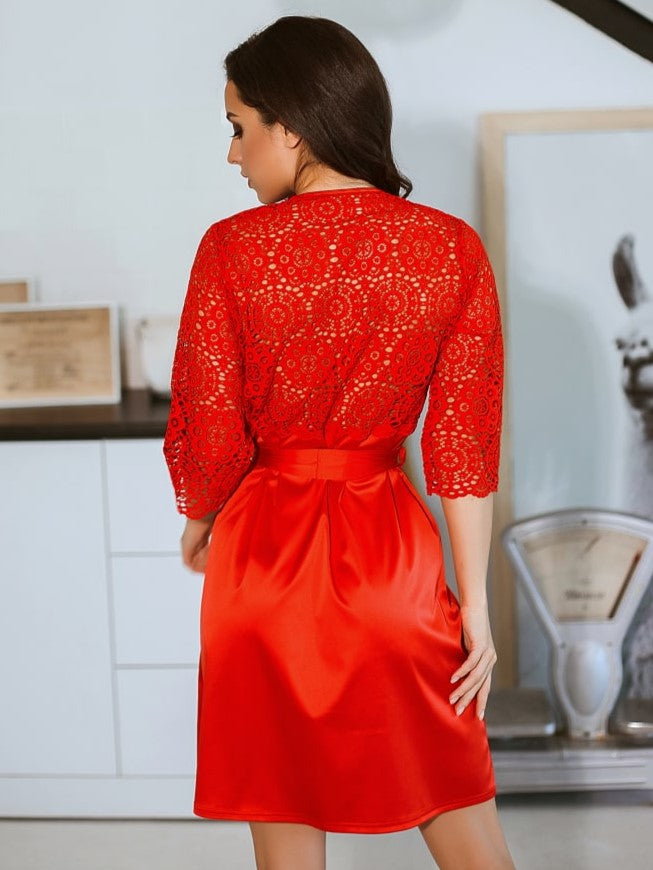 Red lace boudoir robe