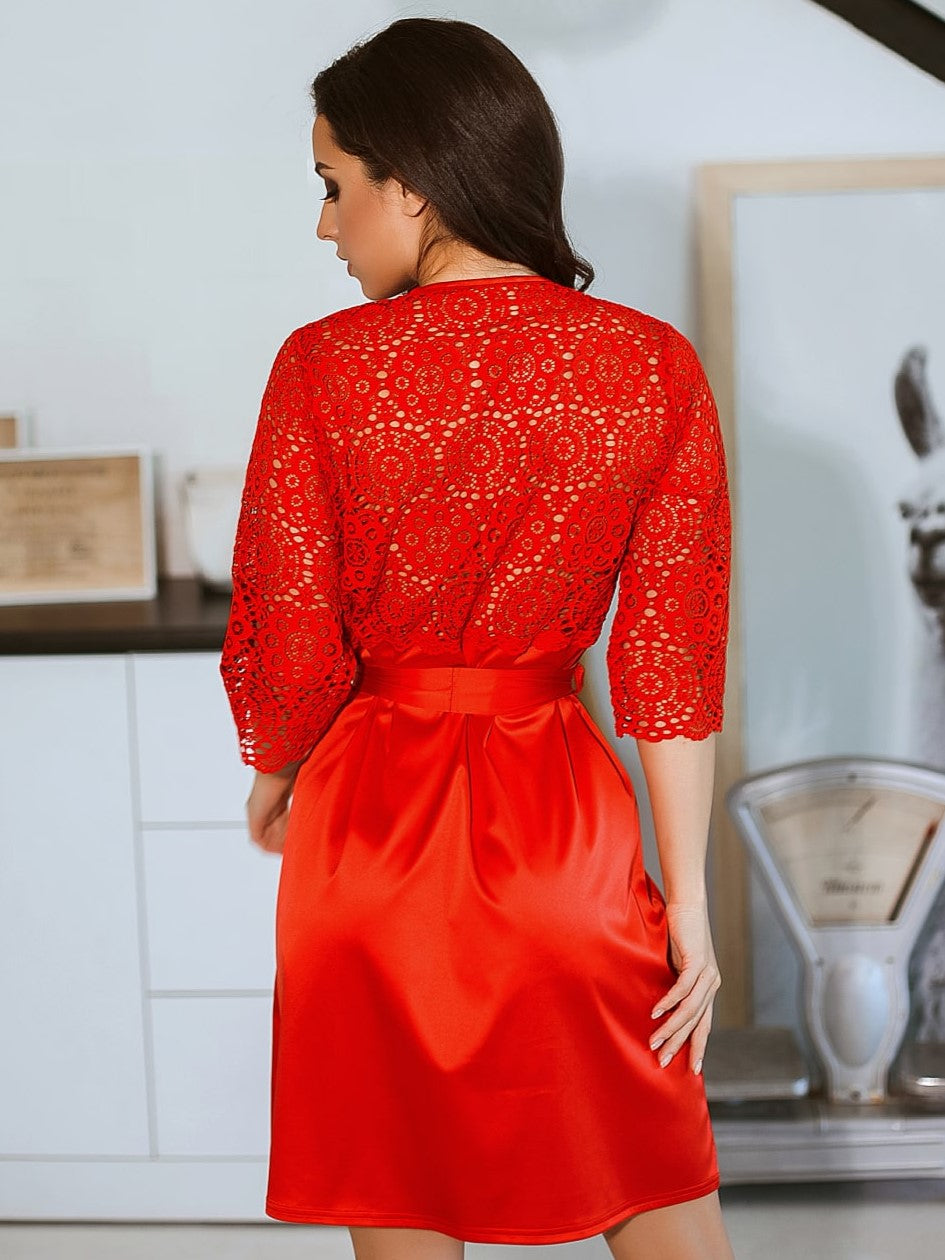Red lace boudoir robe