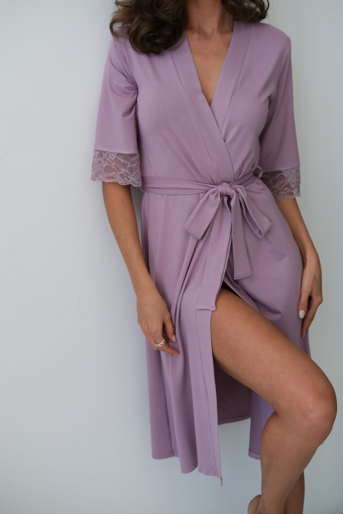 Lilac lace boudoir robe