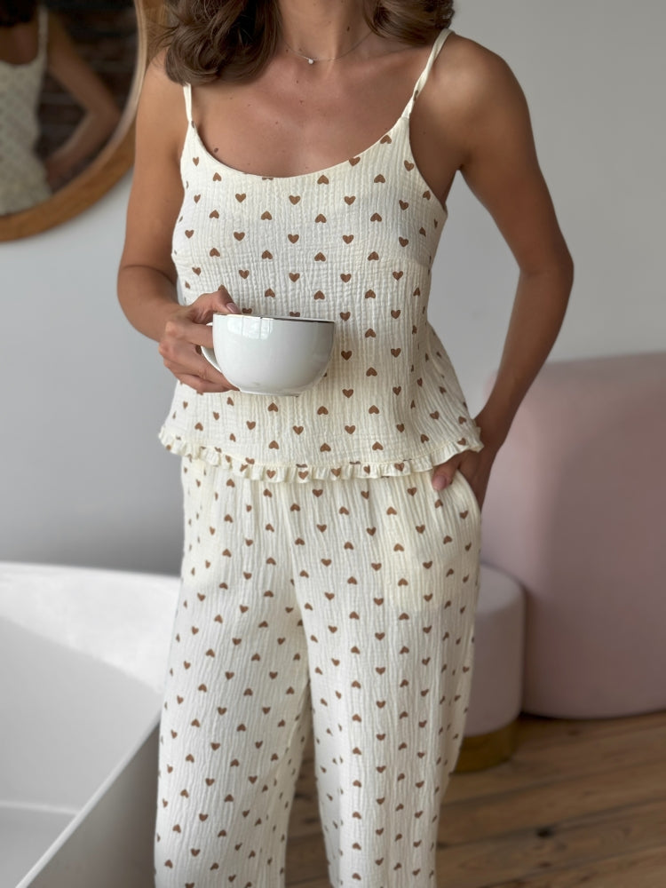 Beige muslin pajama set