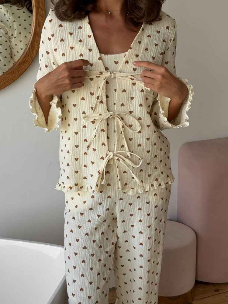 Beige muslin pajama set