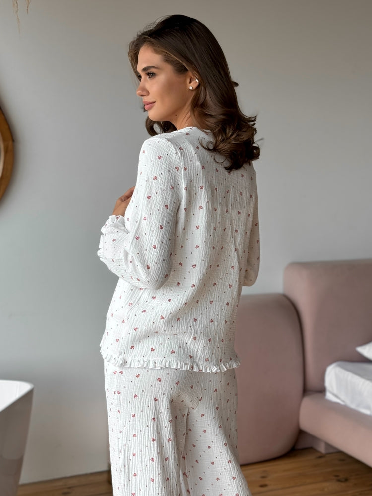 White muslin pajama set
