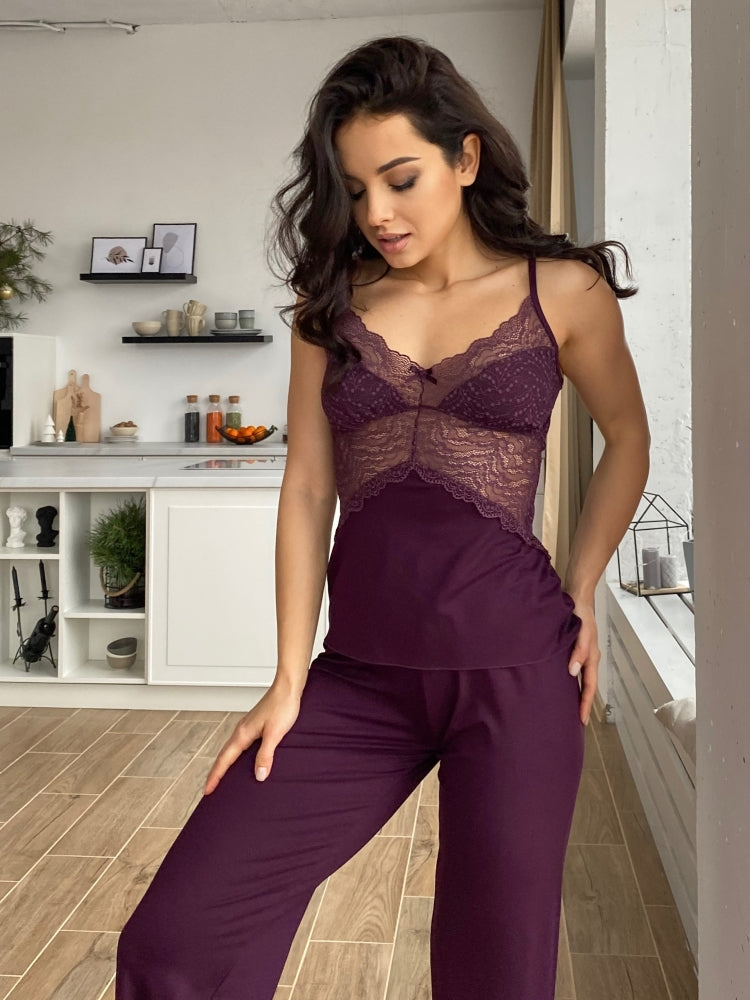 Purple three piece pajamas set with lace