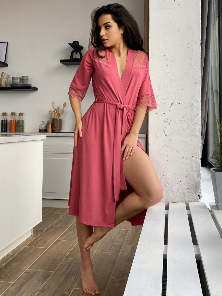 Pink lace boudoir robe