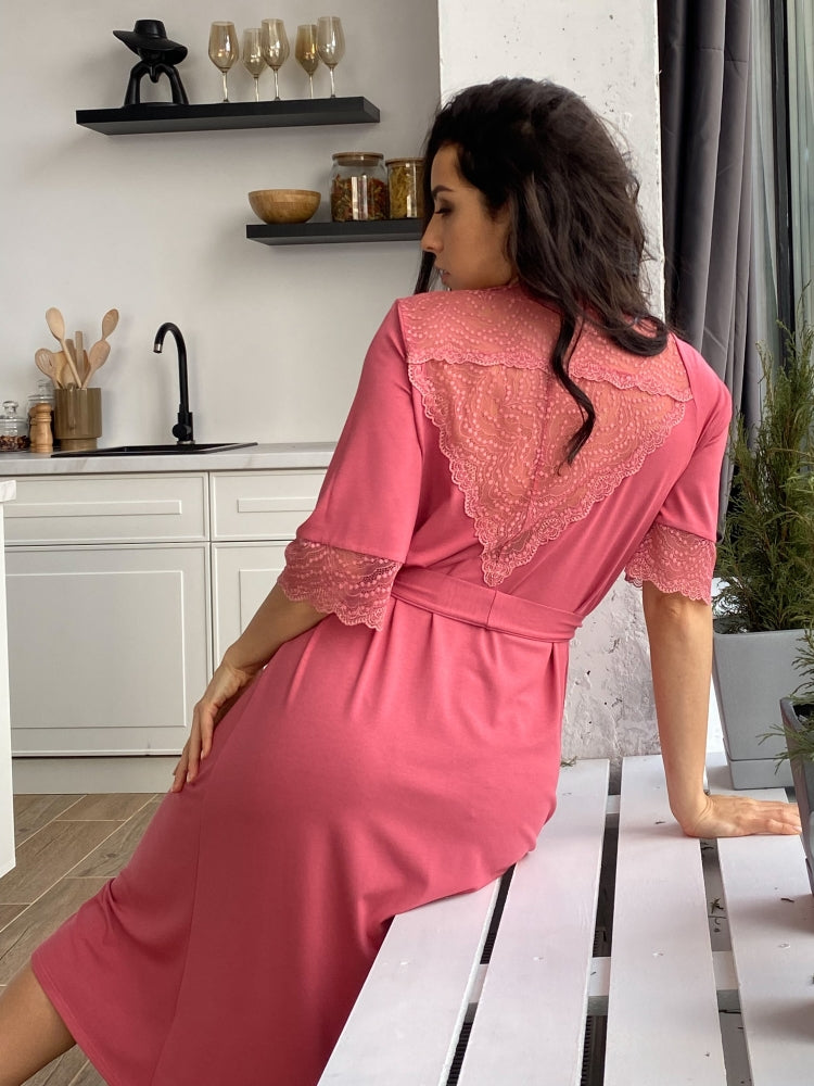 Pink lace boudoir robe