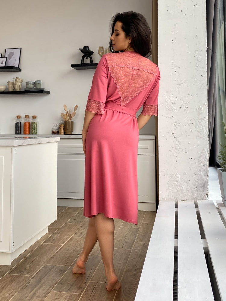Pink lace boudoir robe