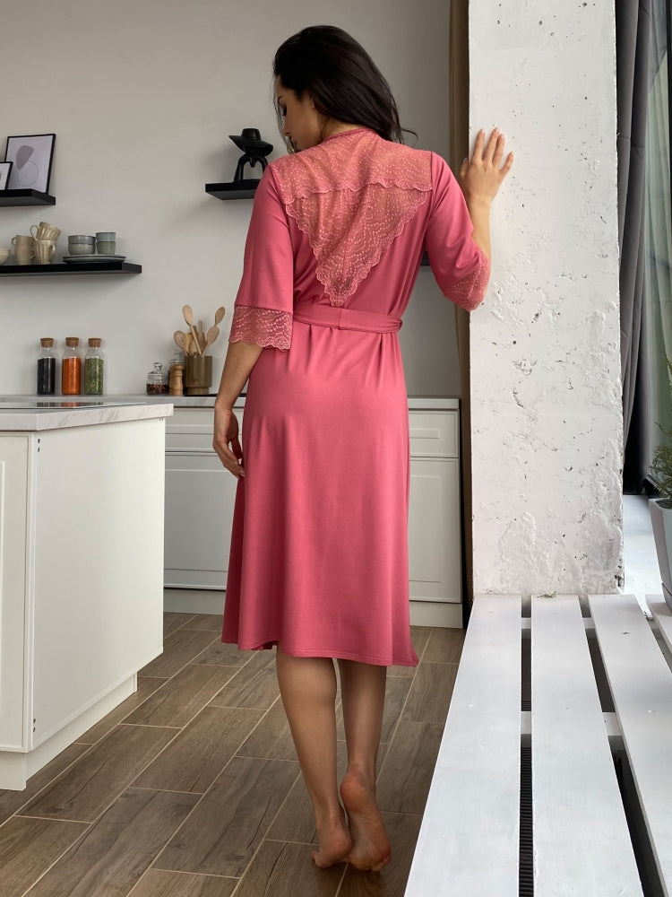 Pink lace boudoir robe