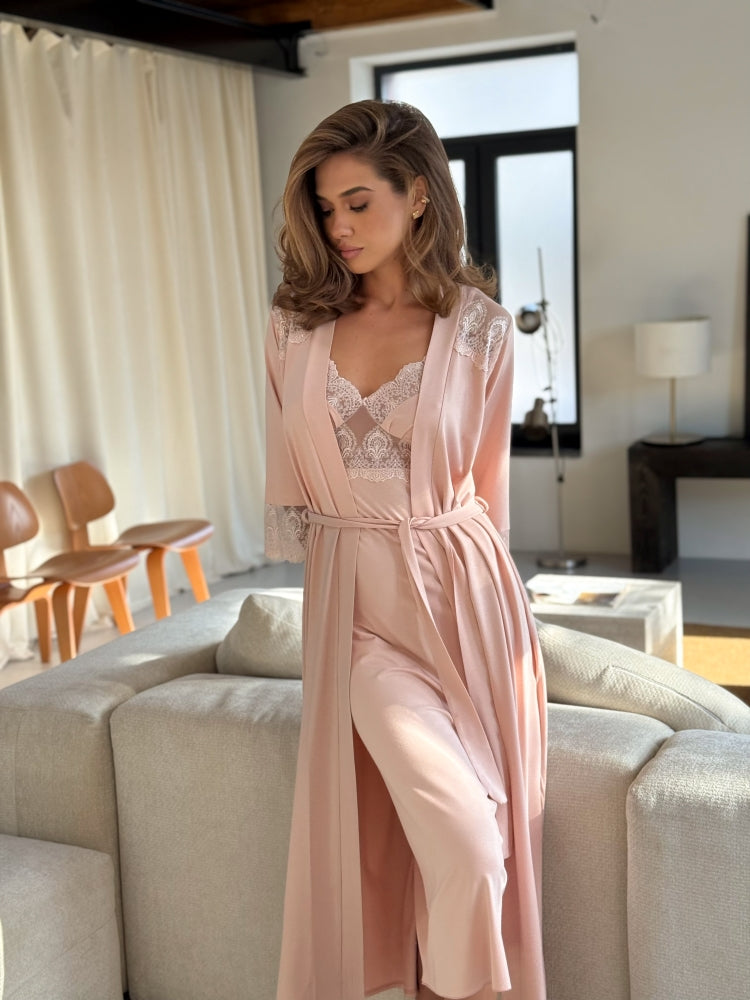 Nightgown and robe set with lace