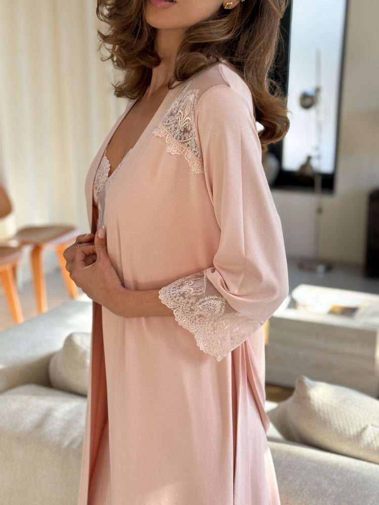 Bridal robe with lace