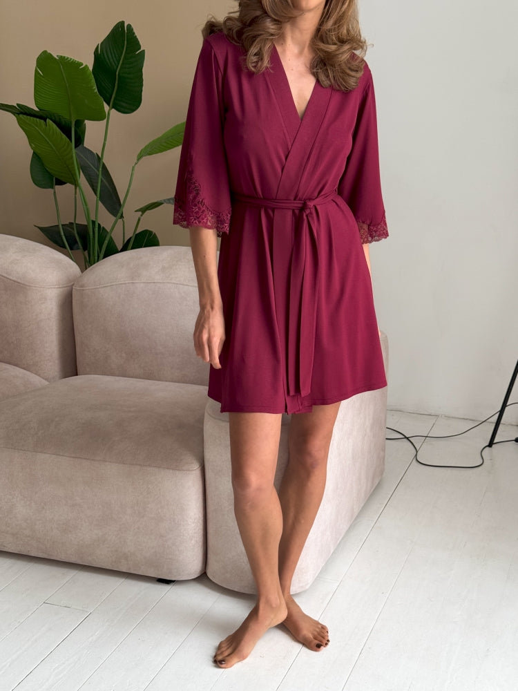 Burgundy bridal robe