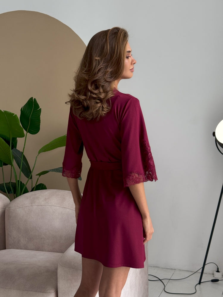 Burgundy bridal robe