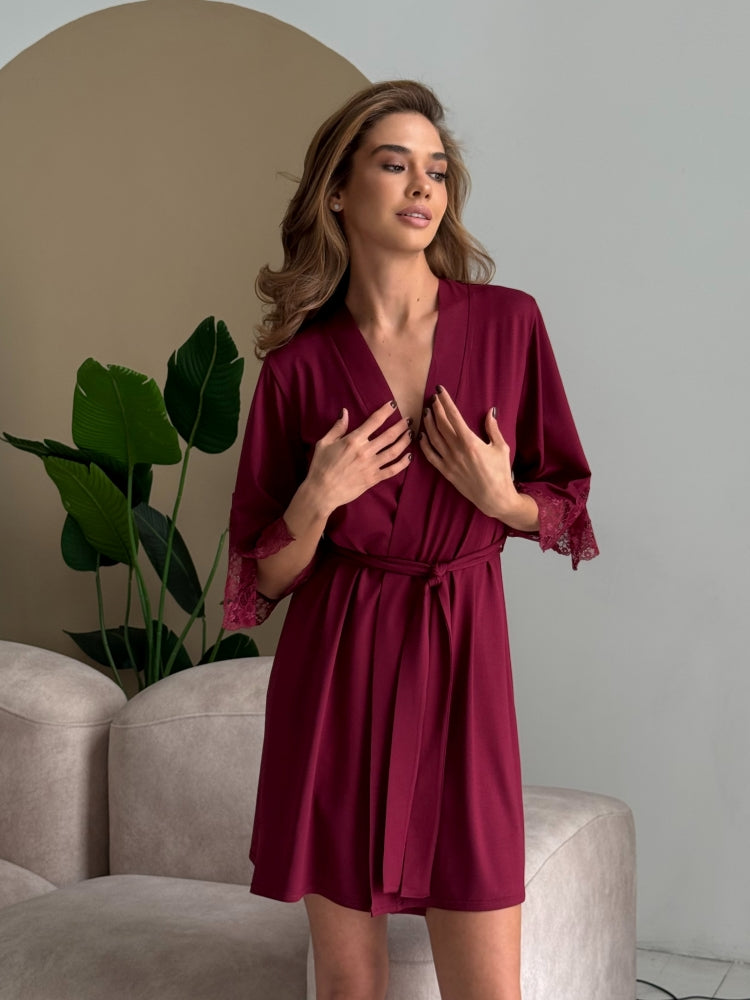 Burgundy bridal robe