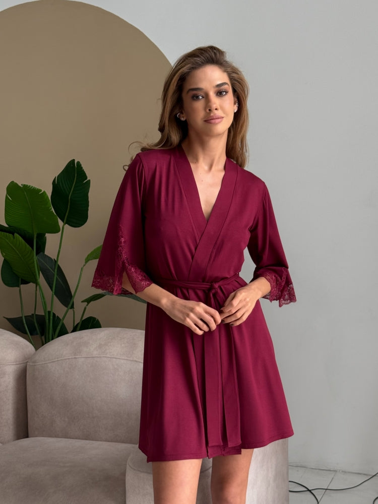 Burgundy bridal robe