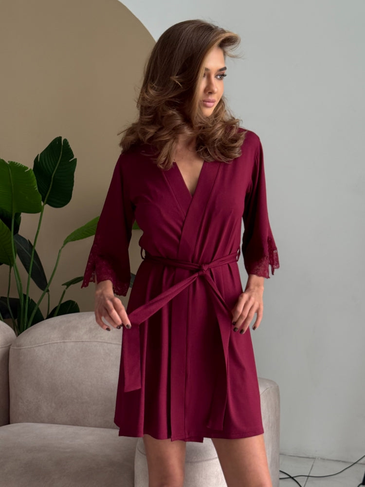 Burgundy bridal robe