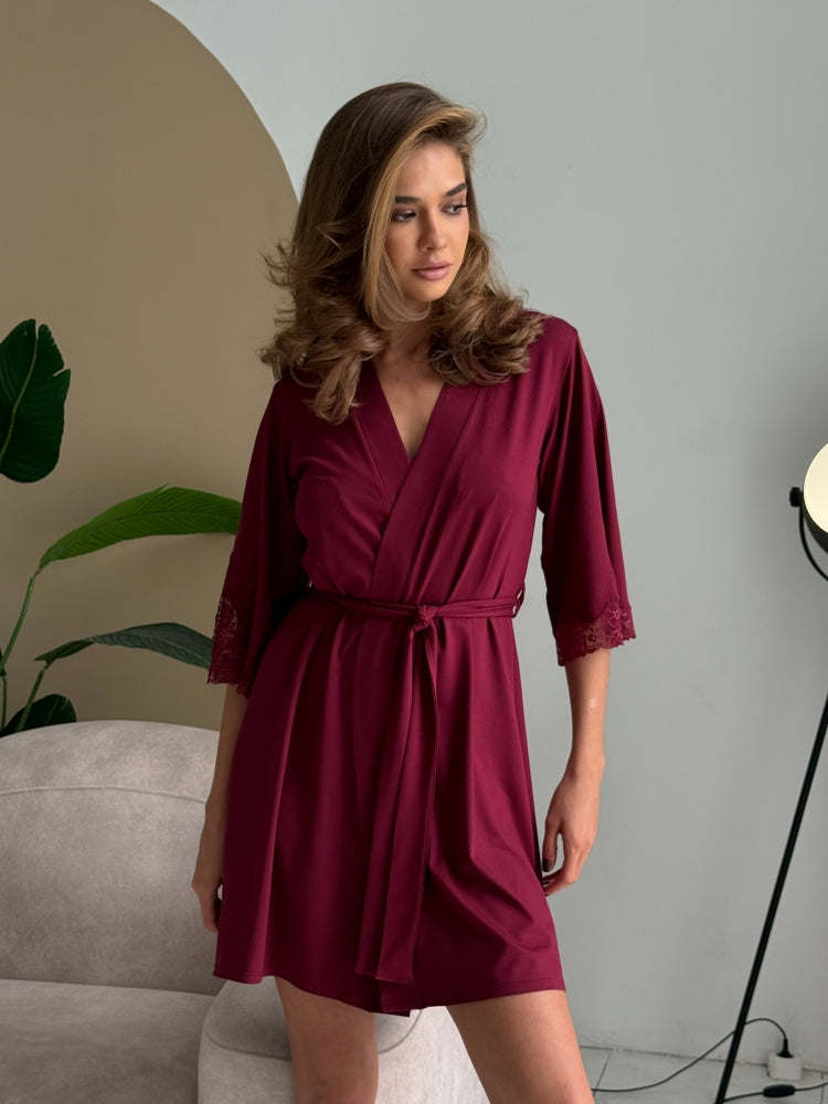 Burgundy bridal robe