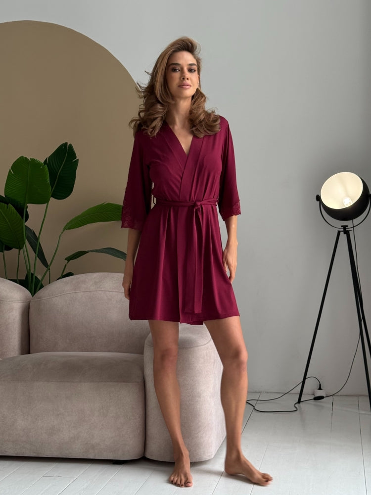 Burgundy bridal robe