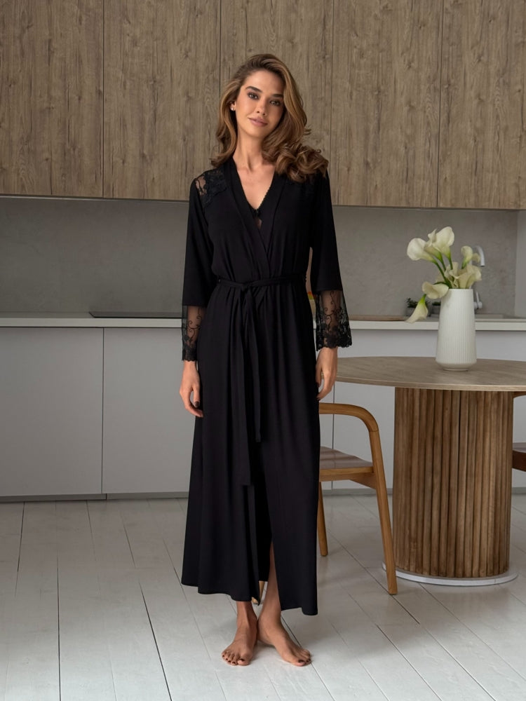Long black bridal robe