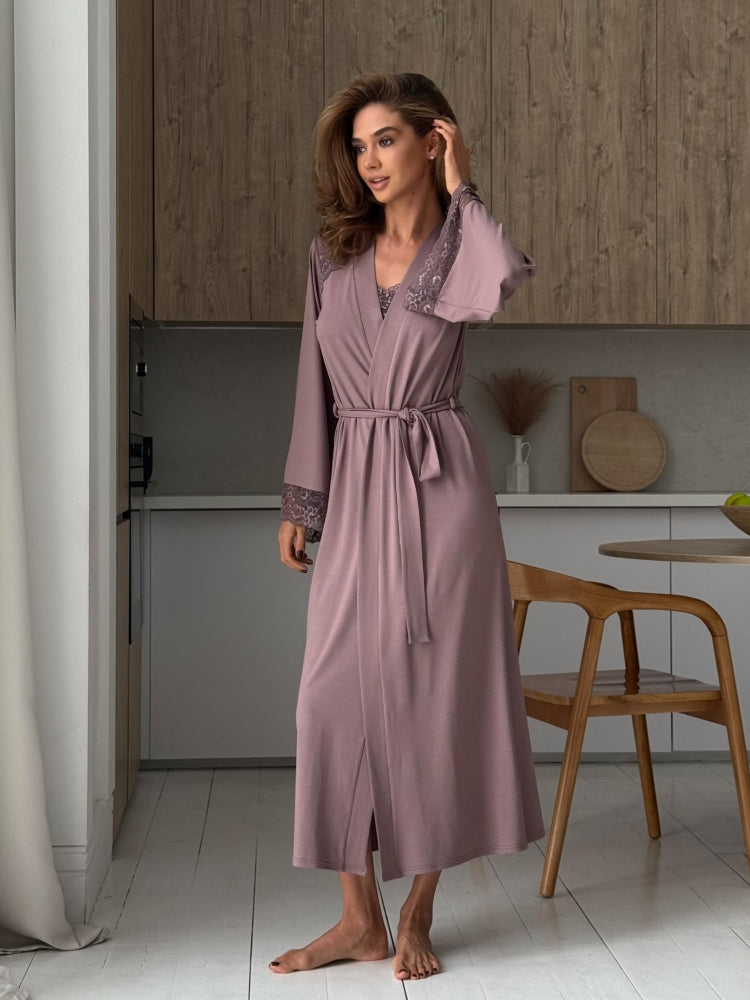 Long mocco lace robe