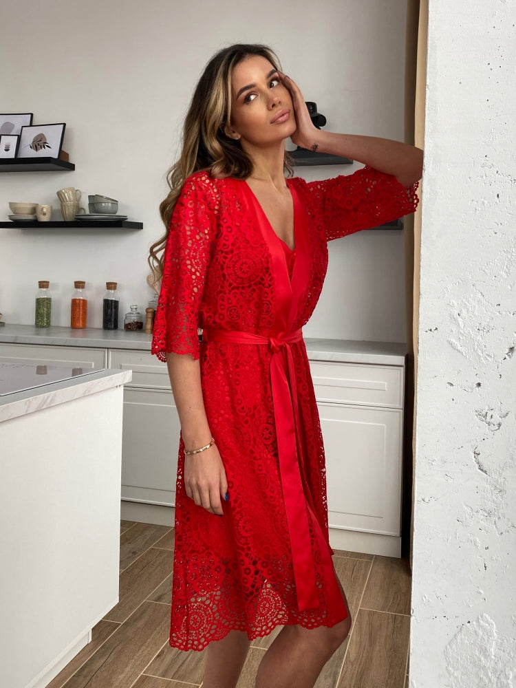 Elegant red lace robe