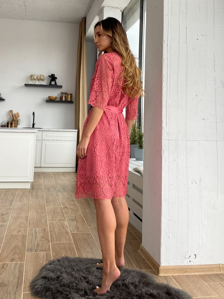 Elegant pink lace robe