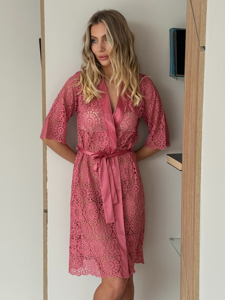 Elegant pink lace robe