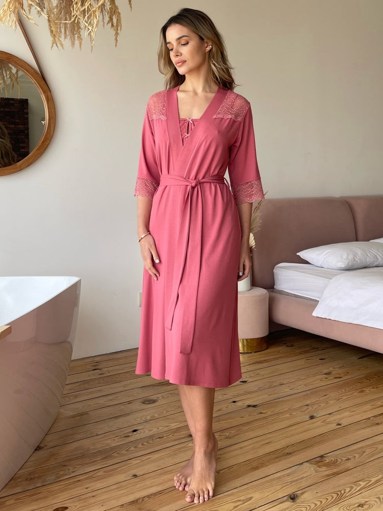 Pink lace boudoir robe