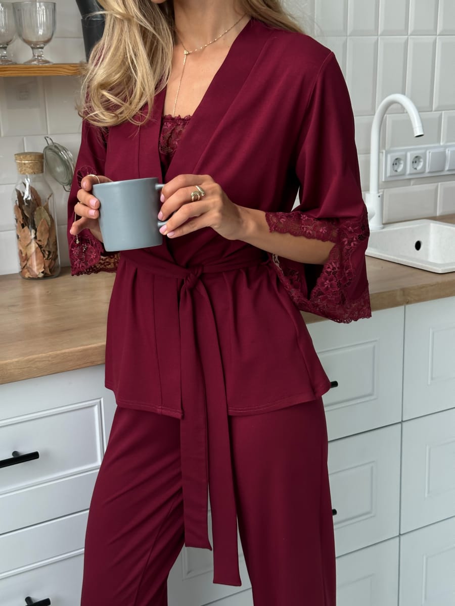 Brown lace boudoir robe - Violet Delux