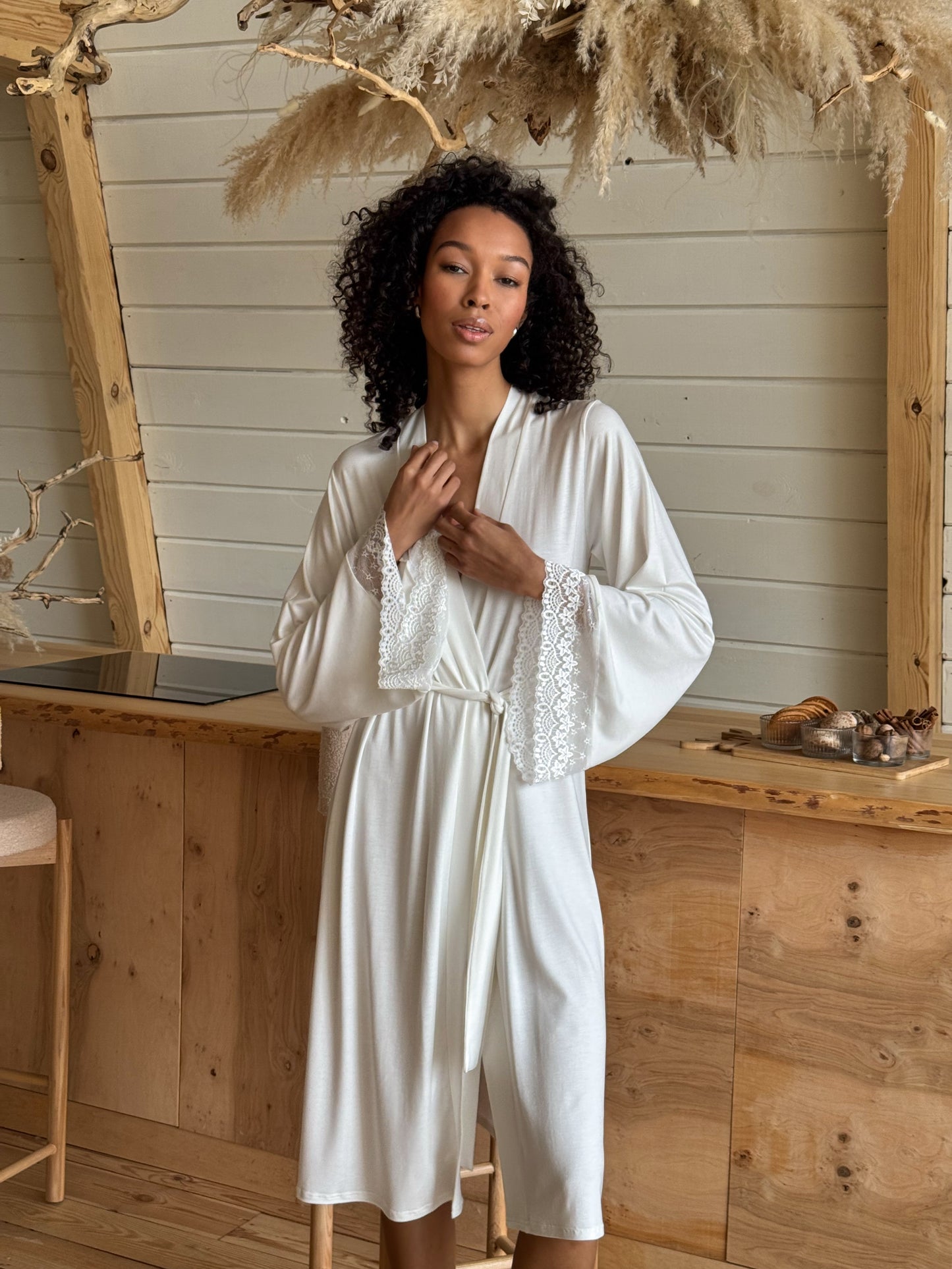 Lace robe and pajamas