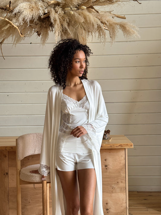 Lace robe and pajamas