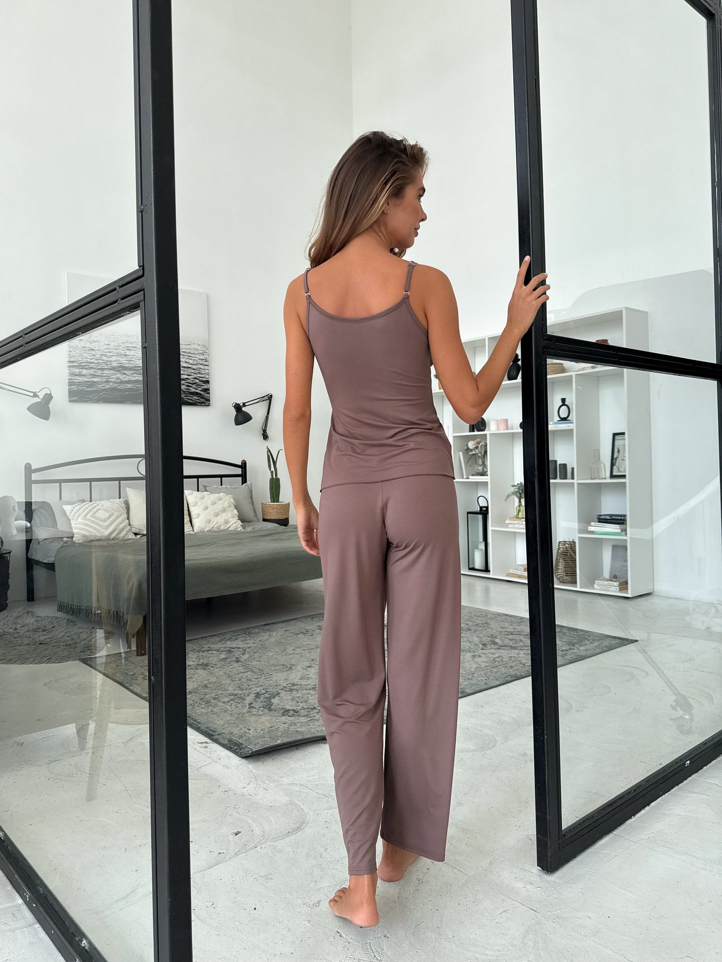 Elegant three piece pajamas set Milk Chocolate