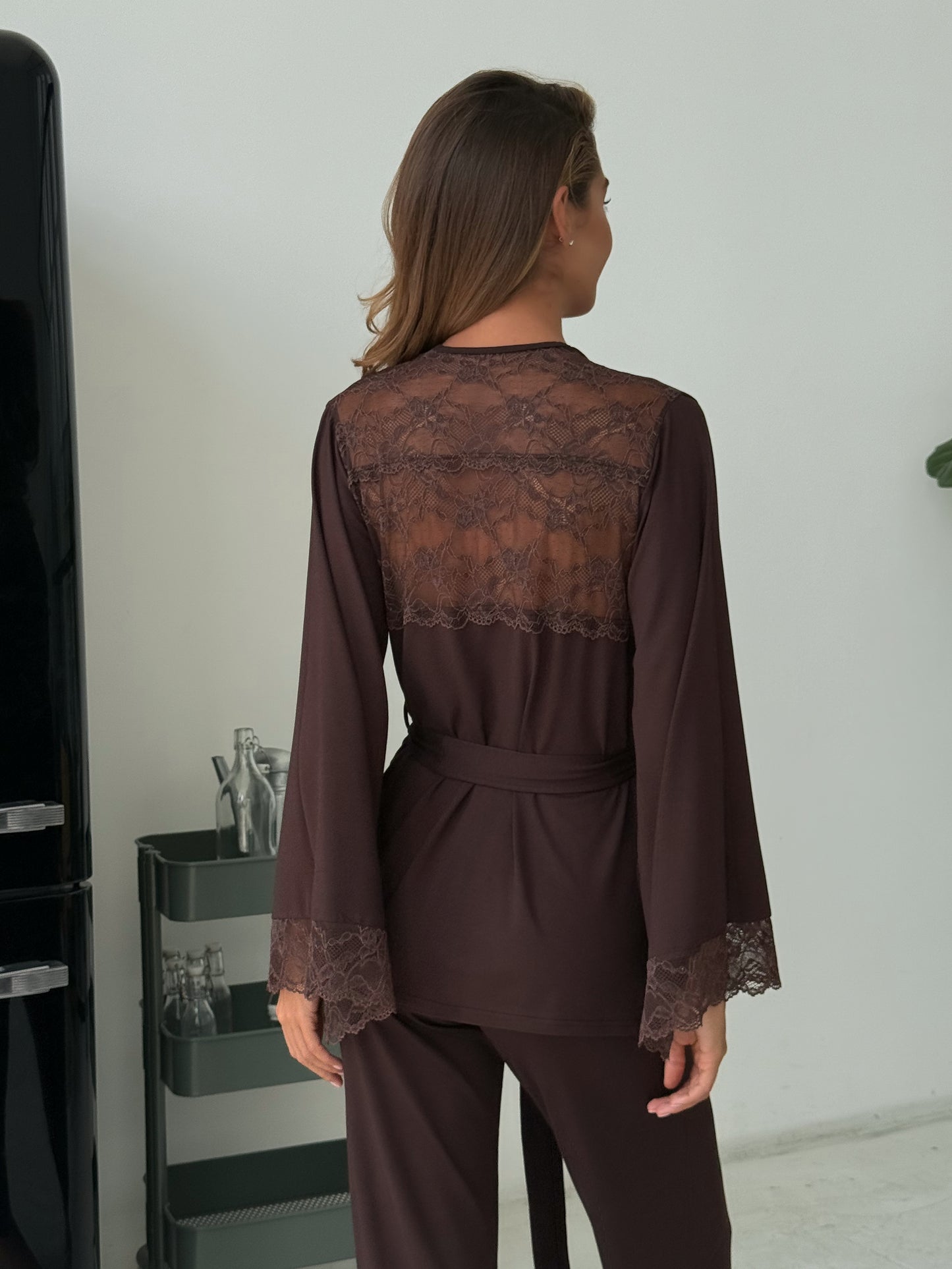 Elegant three piece pajamas set Chocolate
