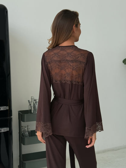 Elegant three piece pajamas set Chocolate