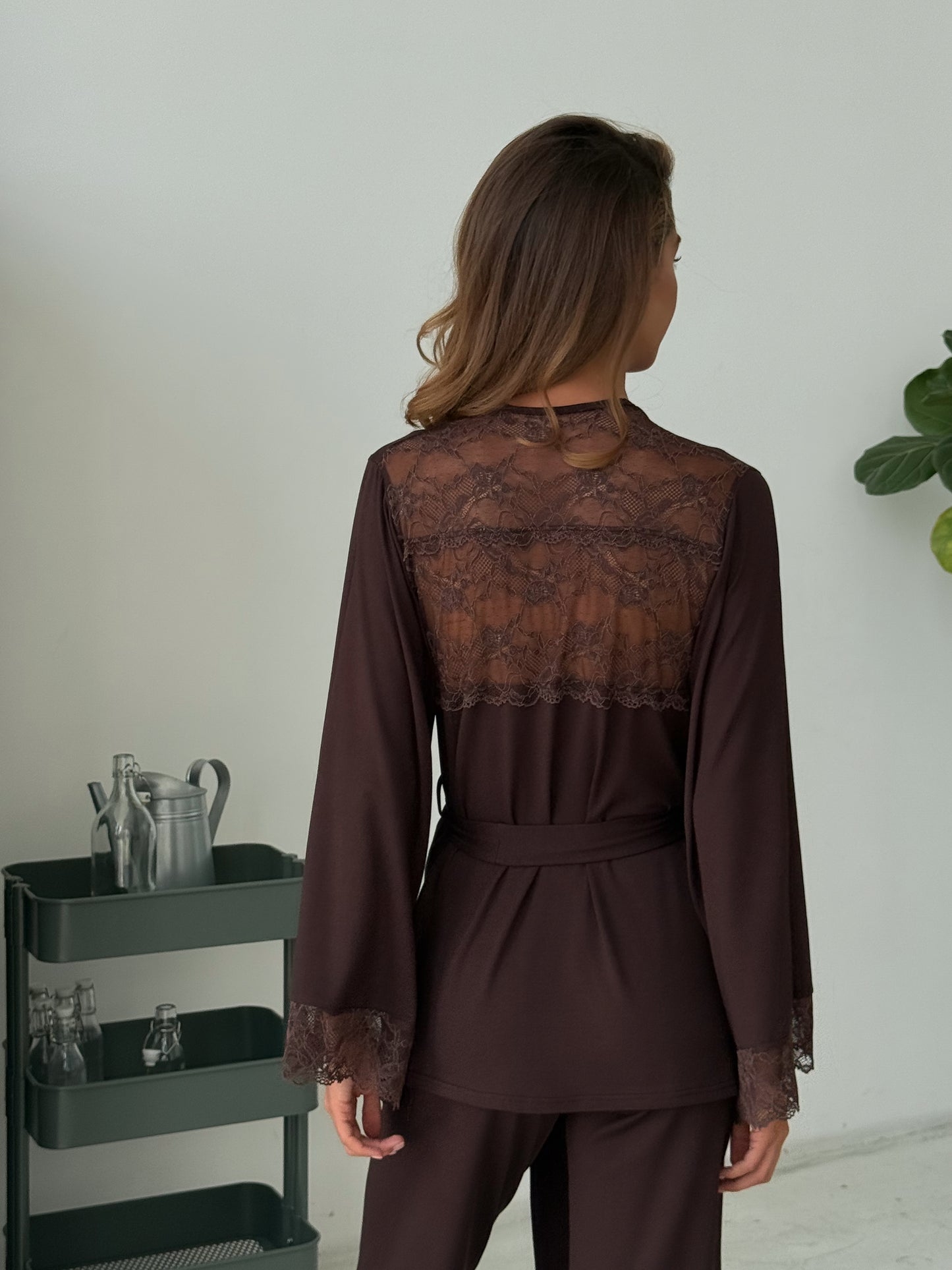 Elegant three piece pajamas set Chocolate