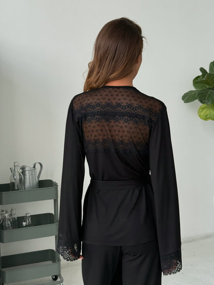 Elegant three piece pajamas set Black