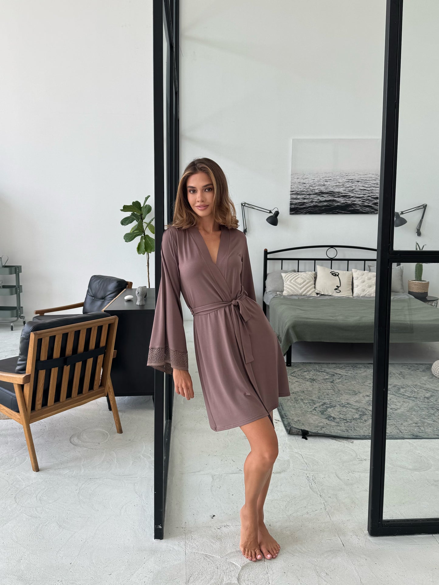 Elegant Lounge Robe in Coffee-Beige