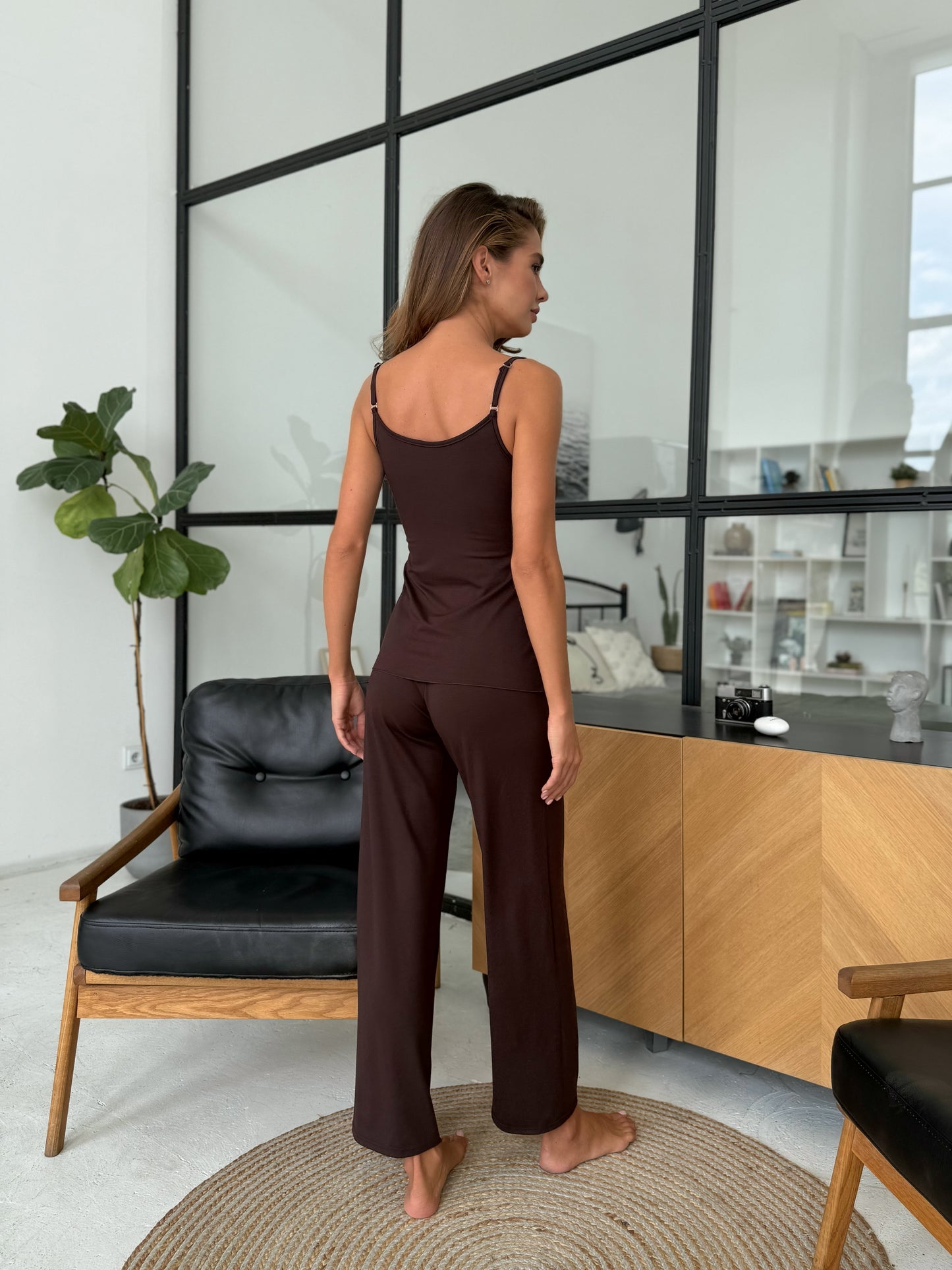 Elegant three piece pajamas set Chocolate