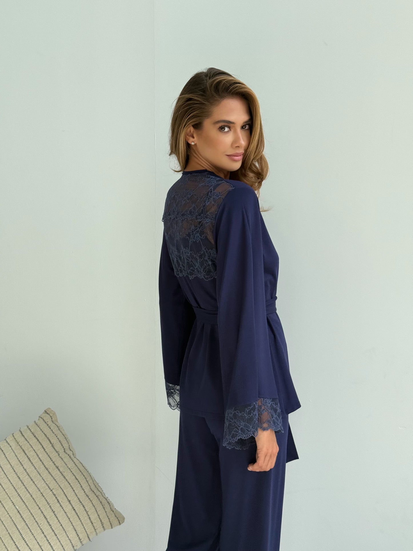 Elegant three piece pajamas set Blue