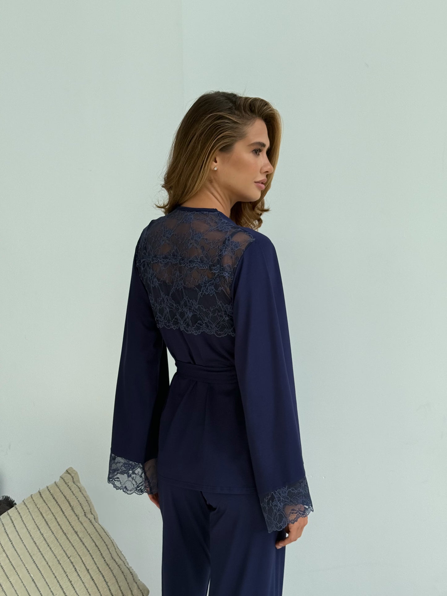Elegant three piece pajamas set Blue