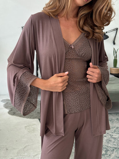 Elegant three piece pajamas set Milk Chocolate