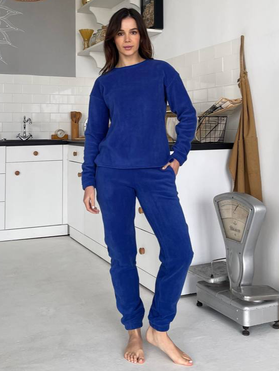 Women's fleece navy blue pajamas