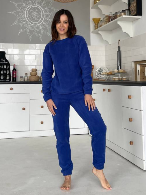 Women's fleece navy blue pajamas