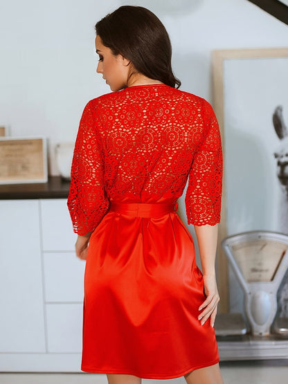 Red lace boudoir robe