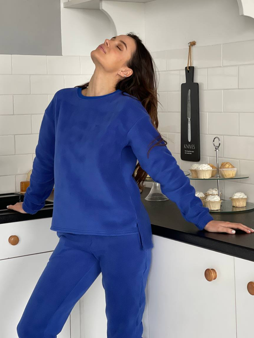 Women's fleece navy blue pajamas