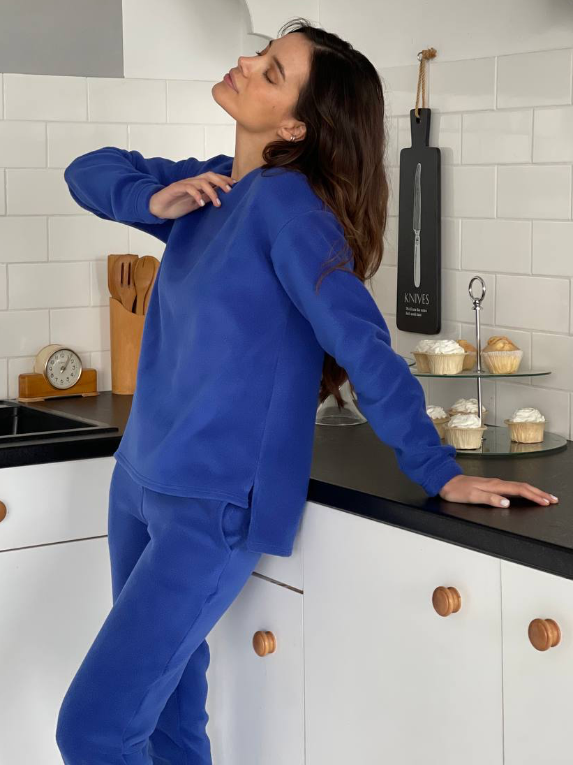 Women's fleece navy blue pajamas